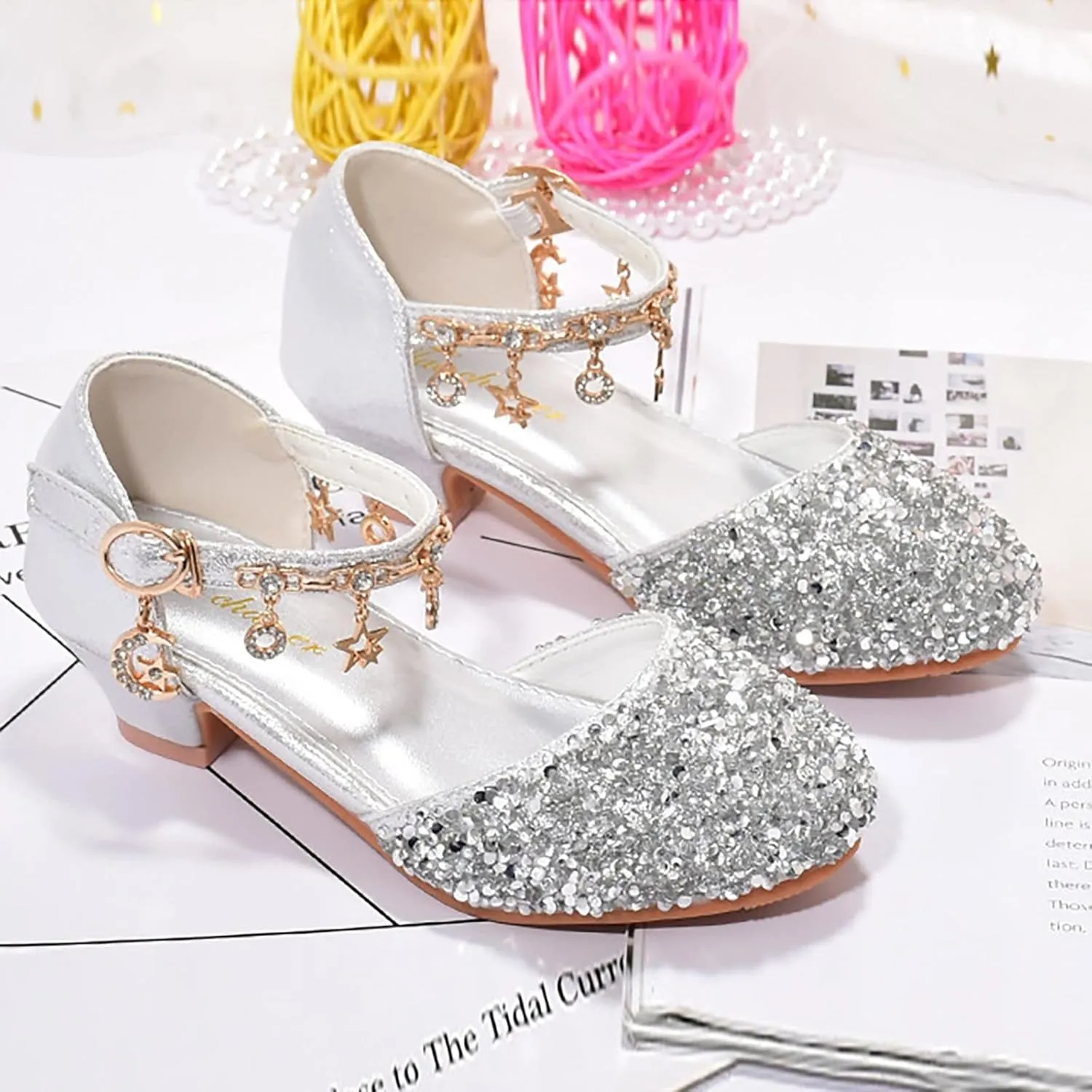 Girls Heels Dress Shoes Flower Girl Closed Toe Heels Ankle Strap Wedding Party School Toddler Big Kid Pump Shoes
