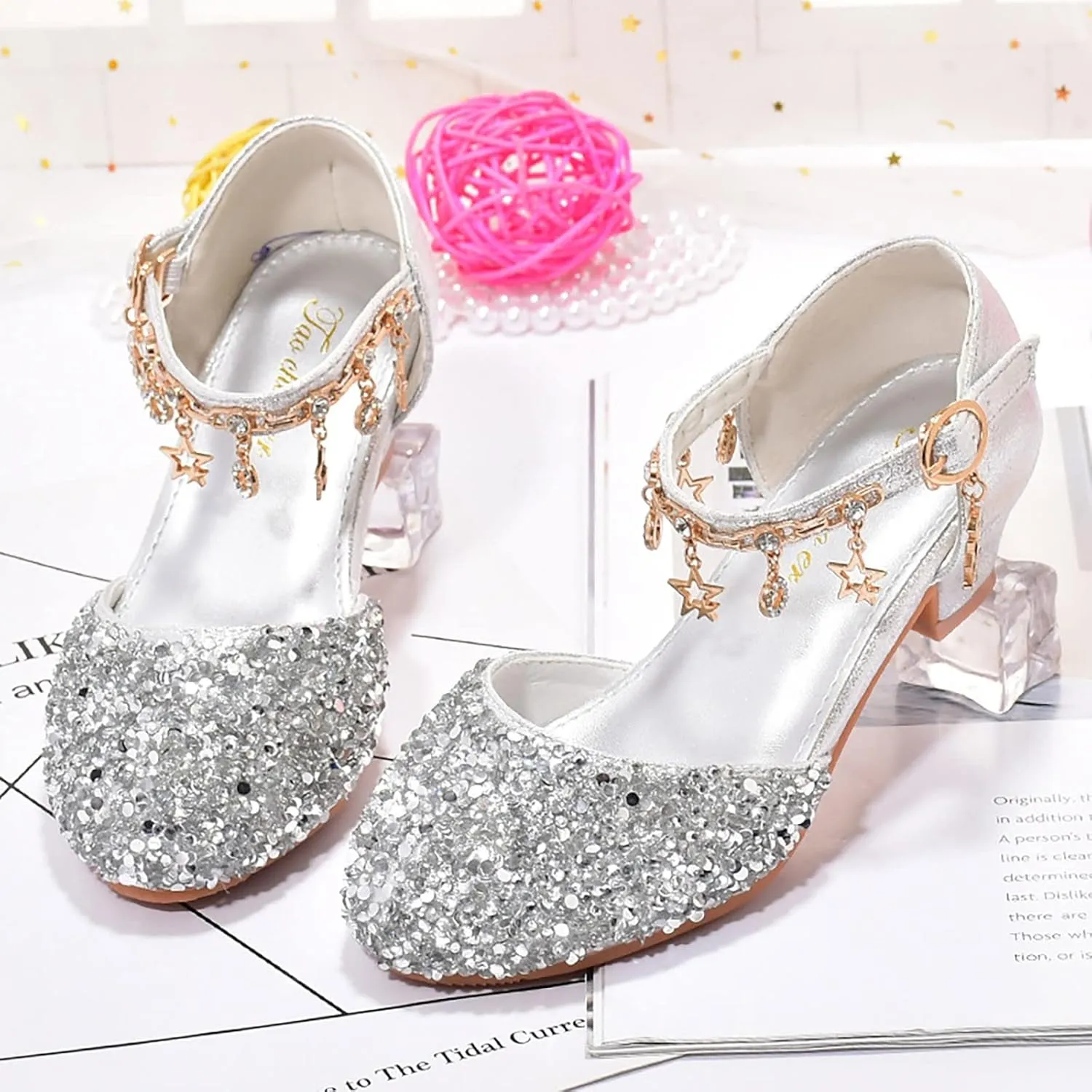 Girls Heels Dress Shoes Flower Girl Closed Toe Heels Ankle Strap Wedding Party School Toddler Big Kid Pump Shoes