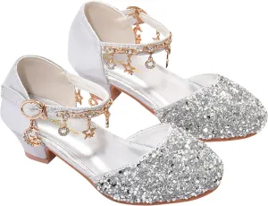 Girls Heels Dress Shoes Flower Girl Closed Toe Heels Ankle Strap Wedding Party School Toddler Big Kid Pump Shoes