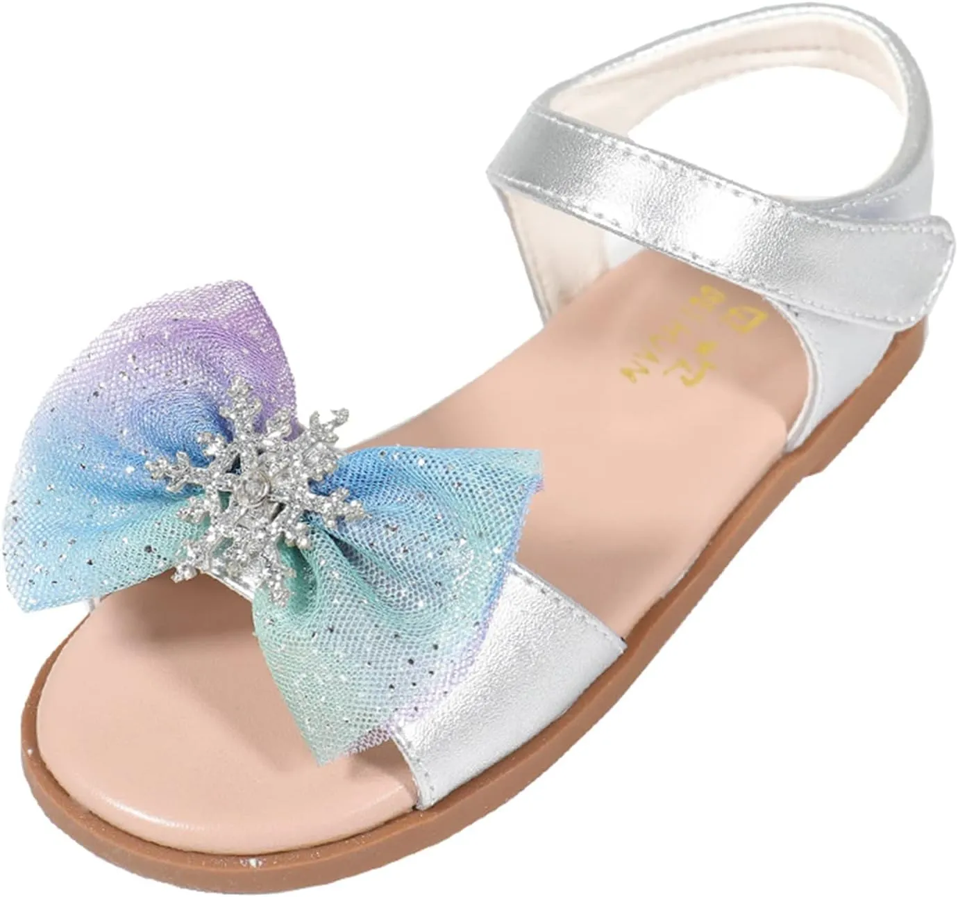 Girls Kids Bow Glitter Sandals Open Toe Rubber Sole Footbed Summer Dress Shoes Baby Toddler Flat Princess Sandals