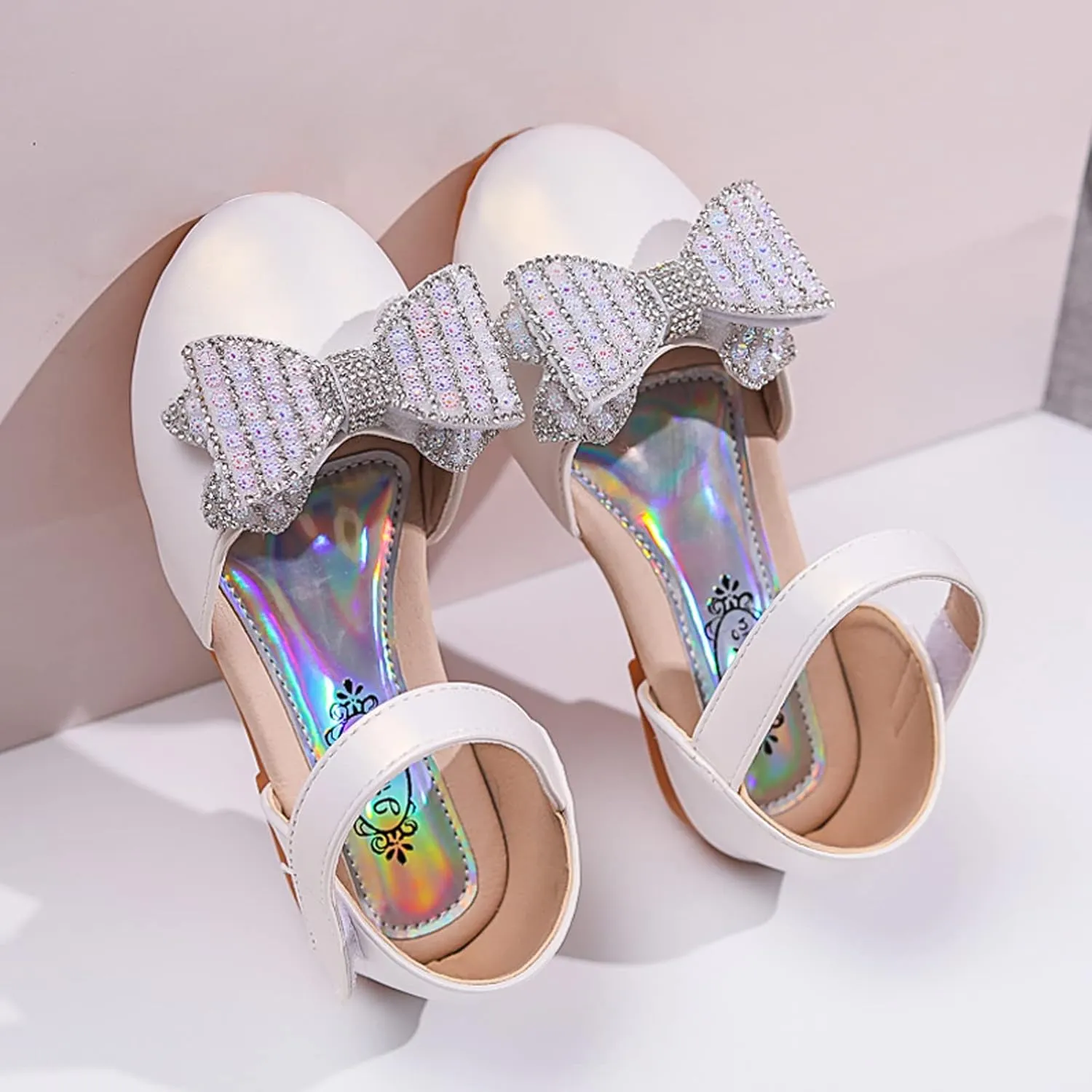 Girls Kids Bow Pearl Sequins Sandals Cap Toe Ankle Strap Wedding Birthday Shoes Baby Girl Summer ow Heel Shoes