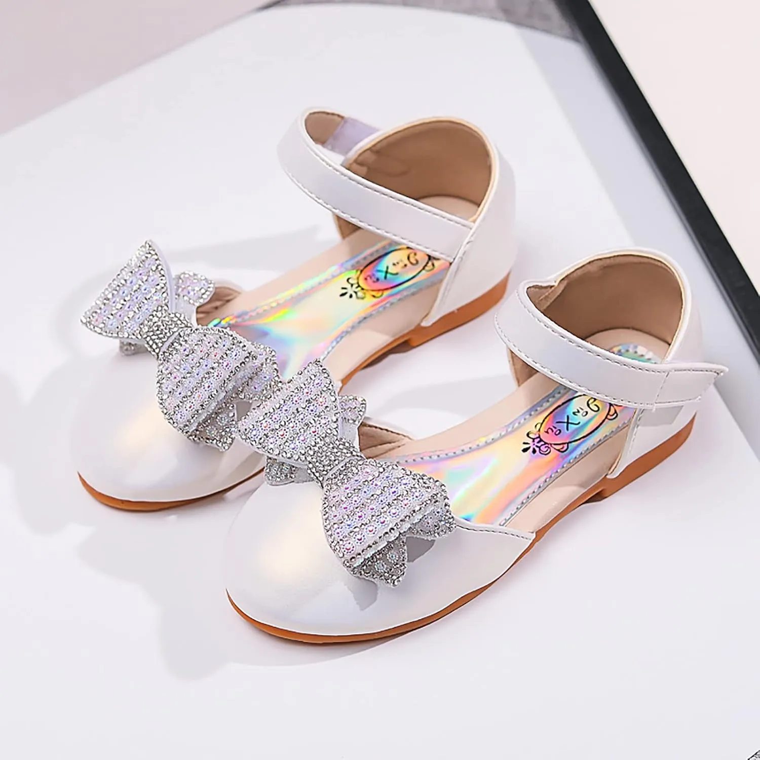 Girls Kids Bow Pearl Sequins Sandals Cap Toe Ankle Strap Wedding Birthday Shoes Baby Girl Summer ow Heel Shoes
