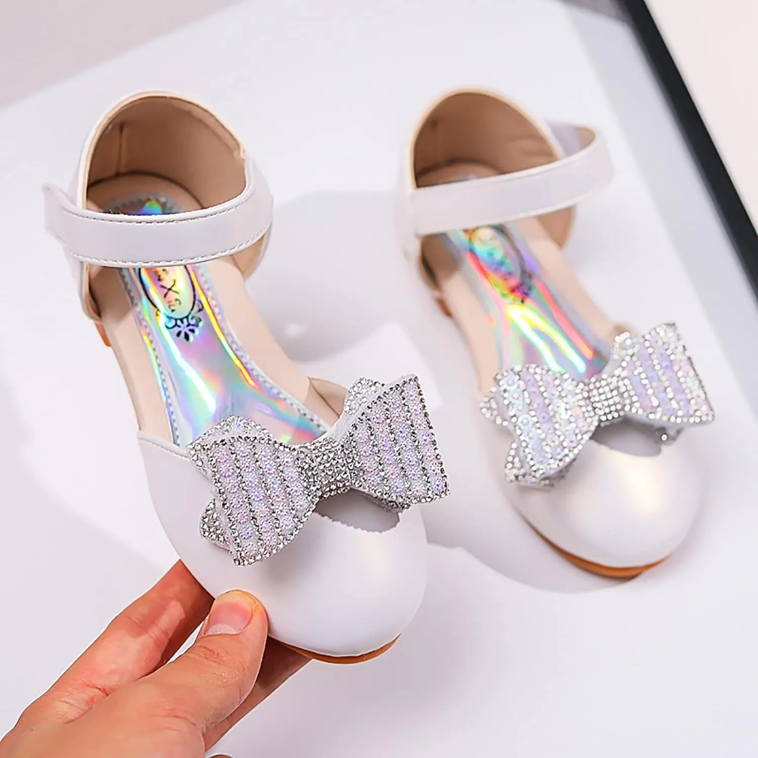 Girls Kids Bow Pearl Sequins Sandals Cap Toe Ankle Strap Wedding Birthday Shoes Baby Girl Summer ow Heel Shoes