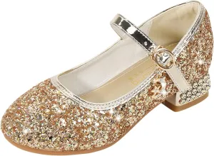 Girls Kids Gold Glitter Dress Dance Shoes High Heels Sandals Light Breathable Baby Rubber Sole Non Slip Shoes
