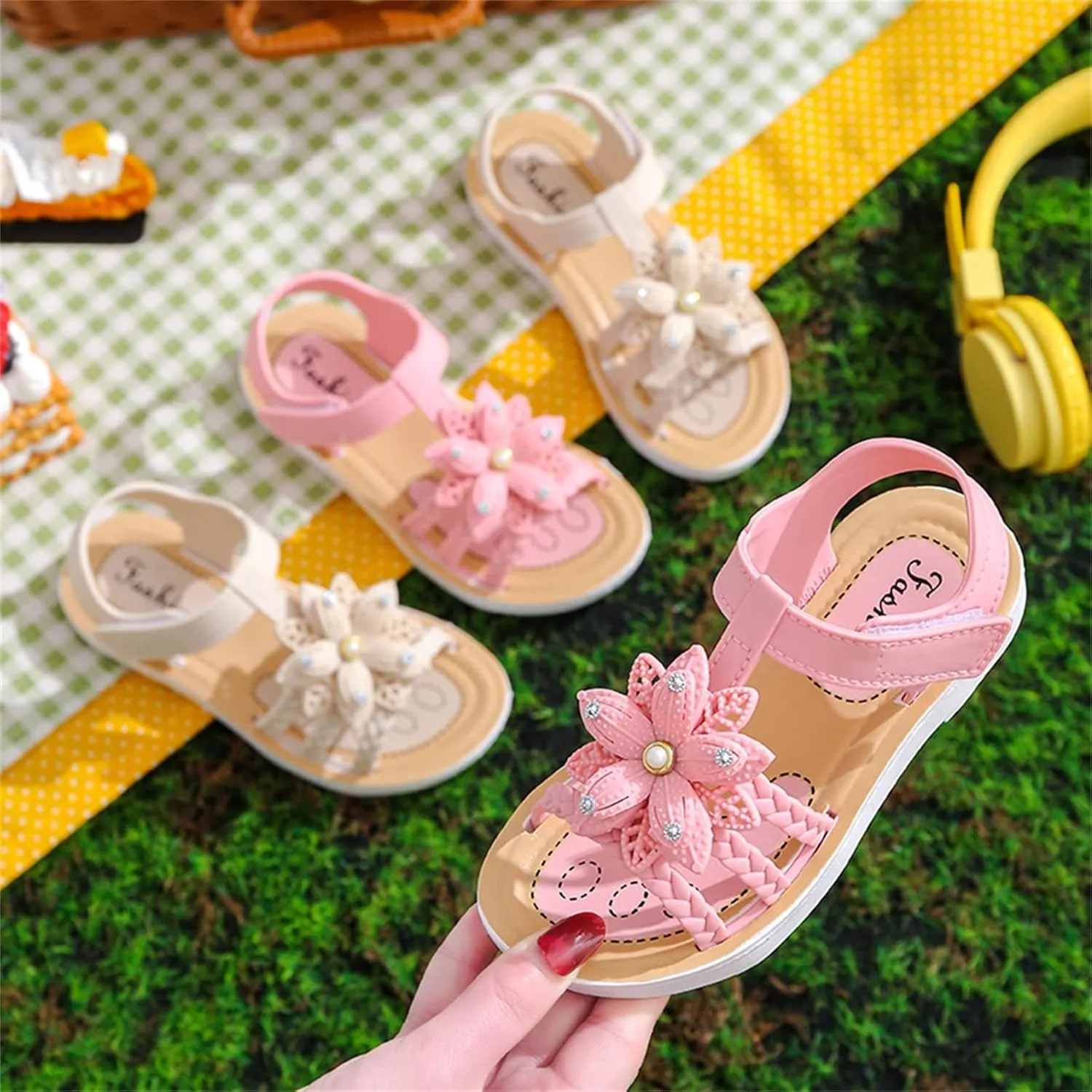 Girls Kids ink Rubber Sandals Soft Flat Flower Summer Shoes Strap Non Slip Shower Water Sandals Childrens Fashion