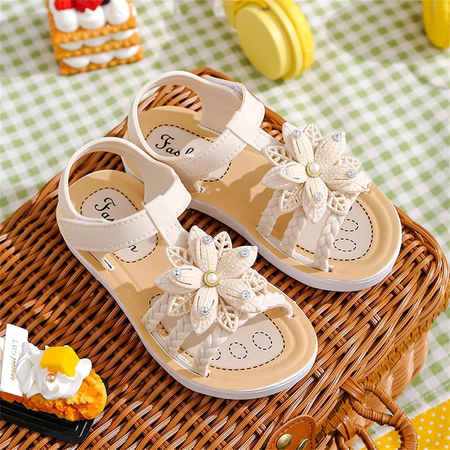 Girls Kids ink Rubber Sandals Soft Flat Flower Summer Shoes Strap Non Slip Shower Water Sandals Childrens Fashion