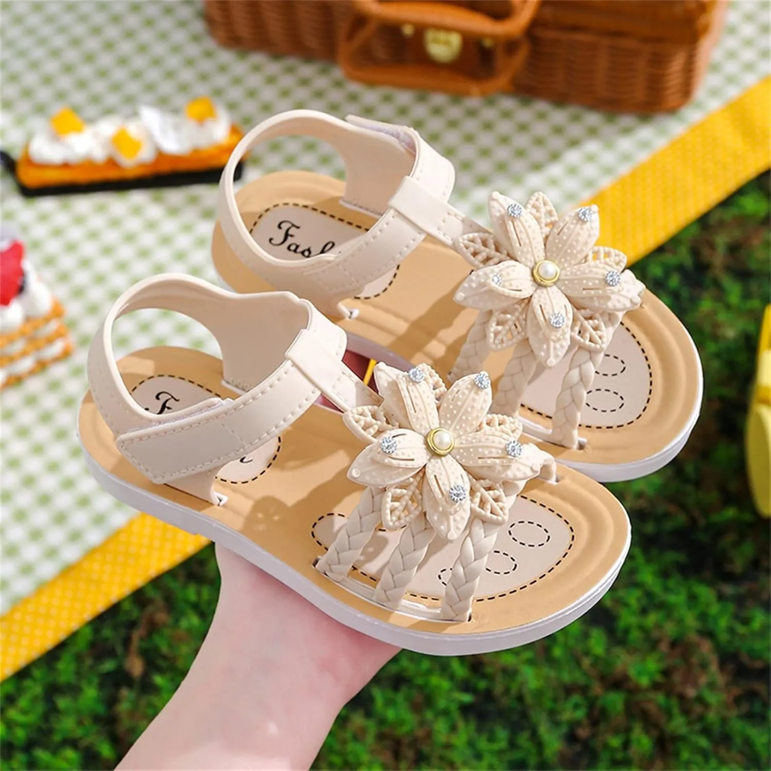 Girls Kids ink Rubber Sandals Soft Flat Flower Summer Shoes Strap Non Slip Shower Water Sandals Childrens Fashion