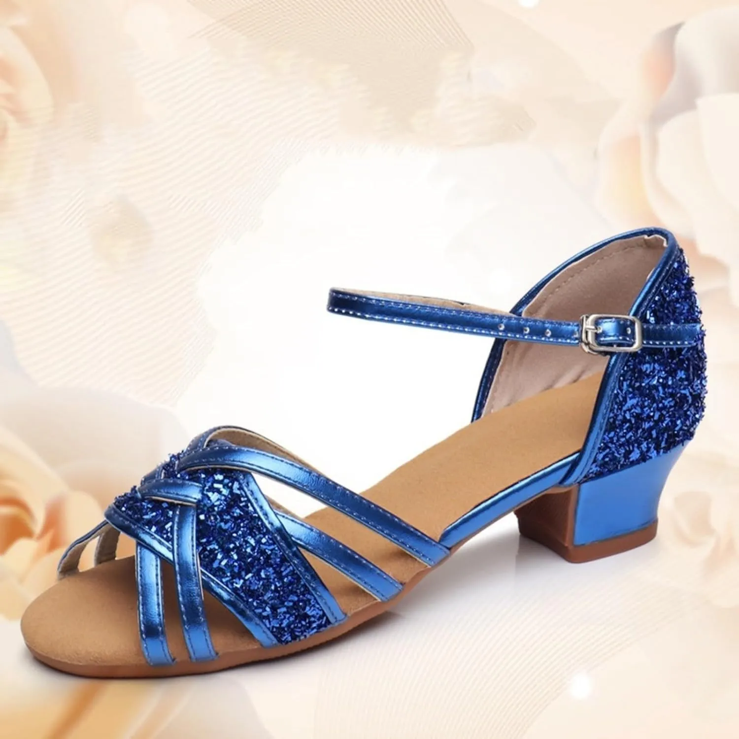 Girls Latin Dance Shoes Low Heels Ballroom Sals Tango Performance Practice Dance Shoes for Toddler Kids Tan