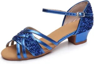 Girls Latin Dance Shoes Low Heels Ballroom Sals Tango Performance Practice Dance Shoes for Toddler Kids Tan