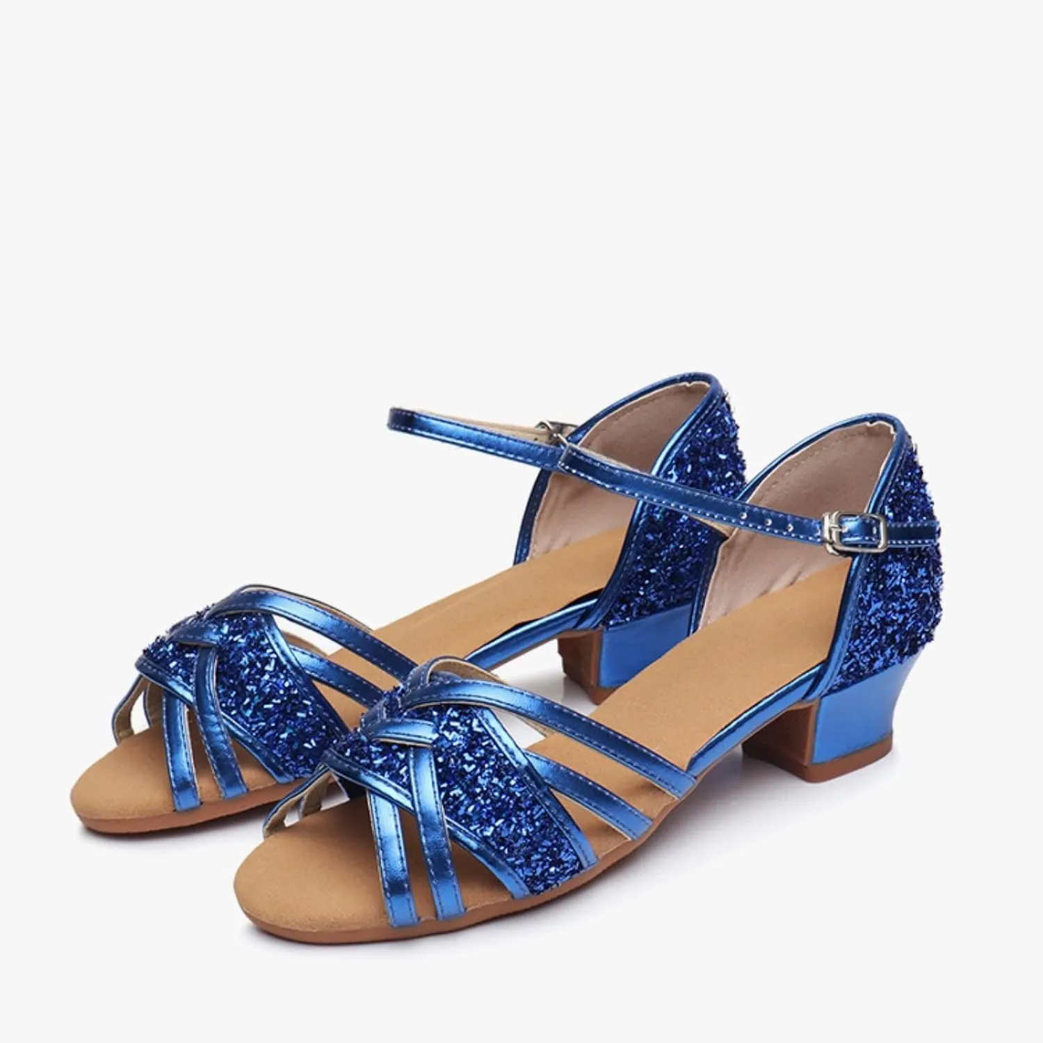 Girls Latin Dance Shoes Low Heels Ballroom Sals Tango Performance Practice Dance Shoes for Toddler Kids Tan