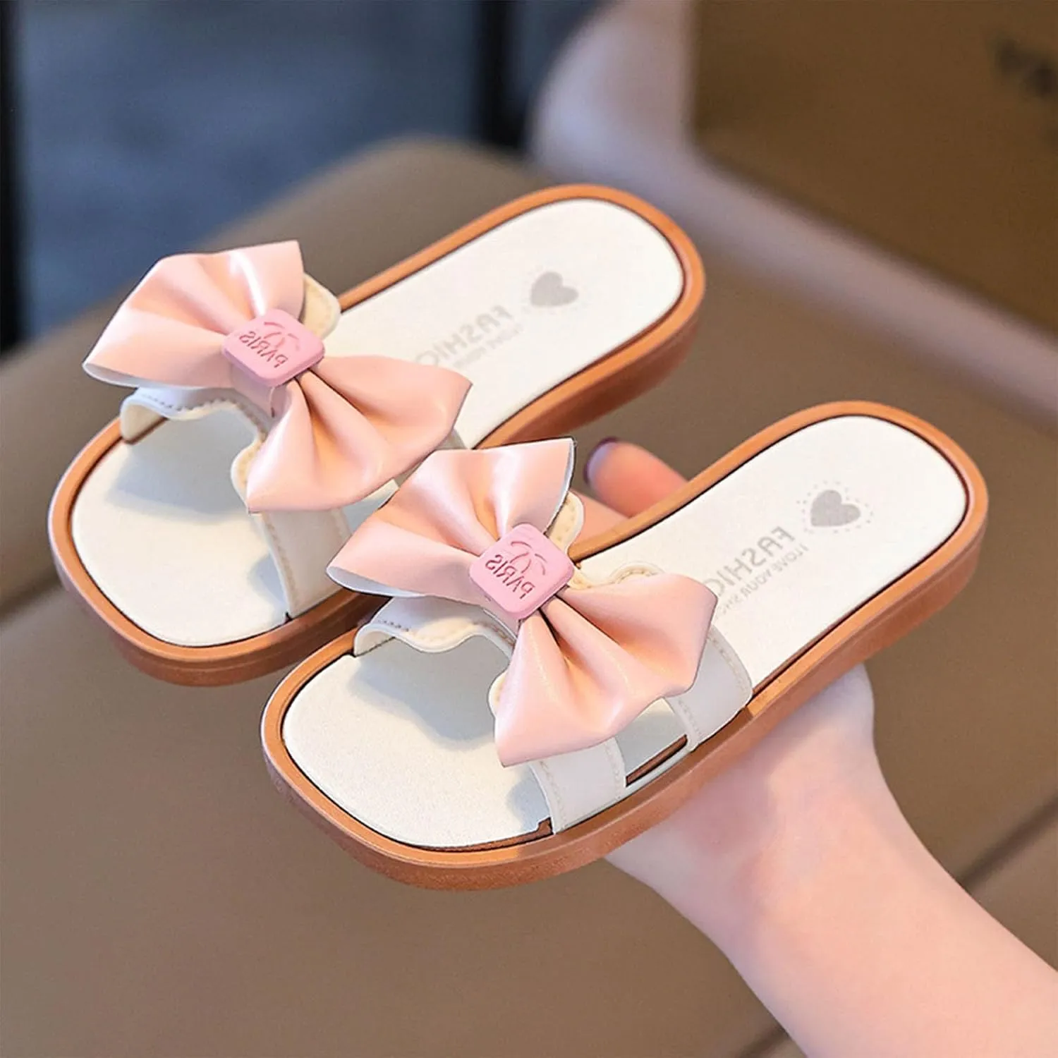 Girls Sandals Low Heels Summer Girls Baby Slippers Soft Sole Non Slip Bowknot Children's Beach Flip Flops