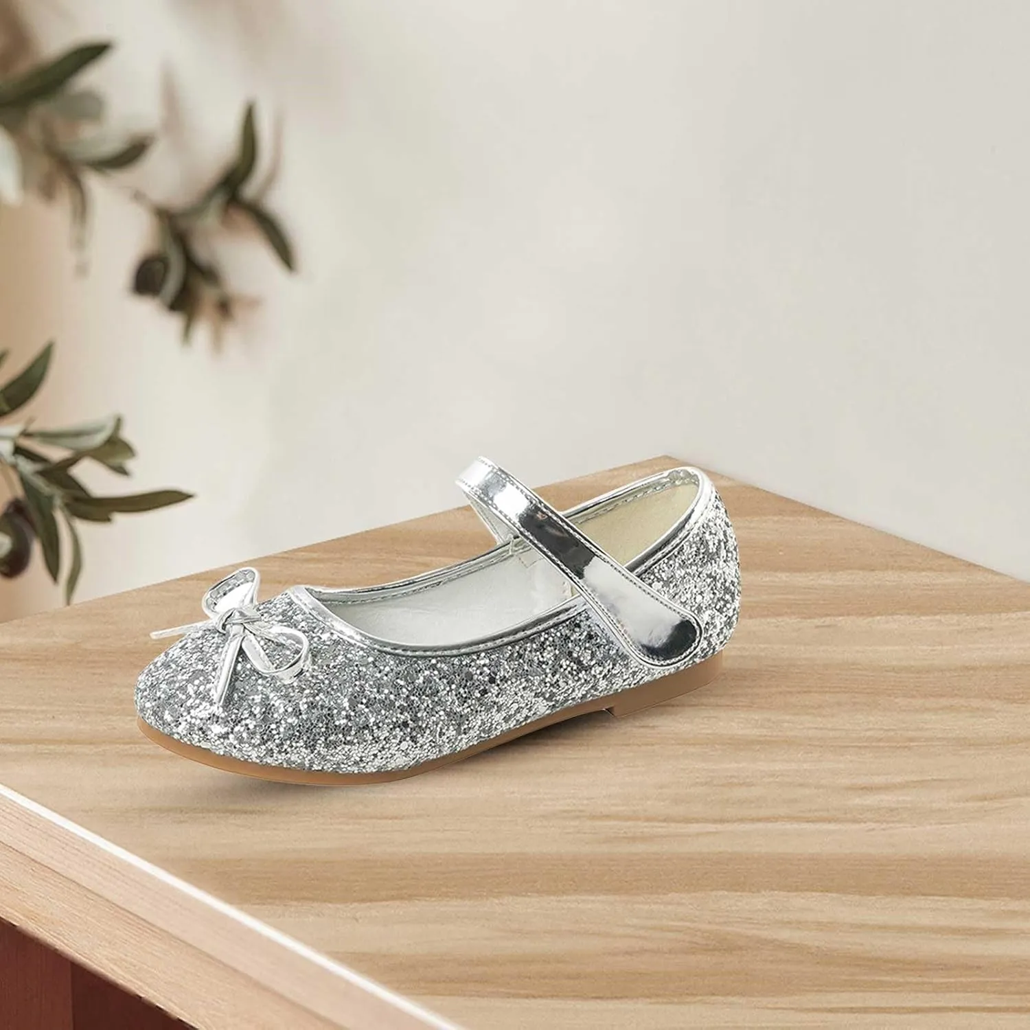 Girls Wedding Party Low Heel Flats Rhinestones Bow Ballet Glitter Mary Jane Shoes Shining Ankle Strap Flower Shoes