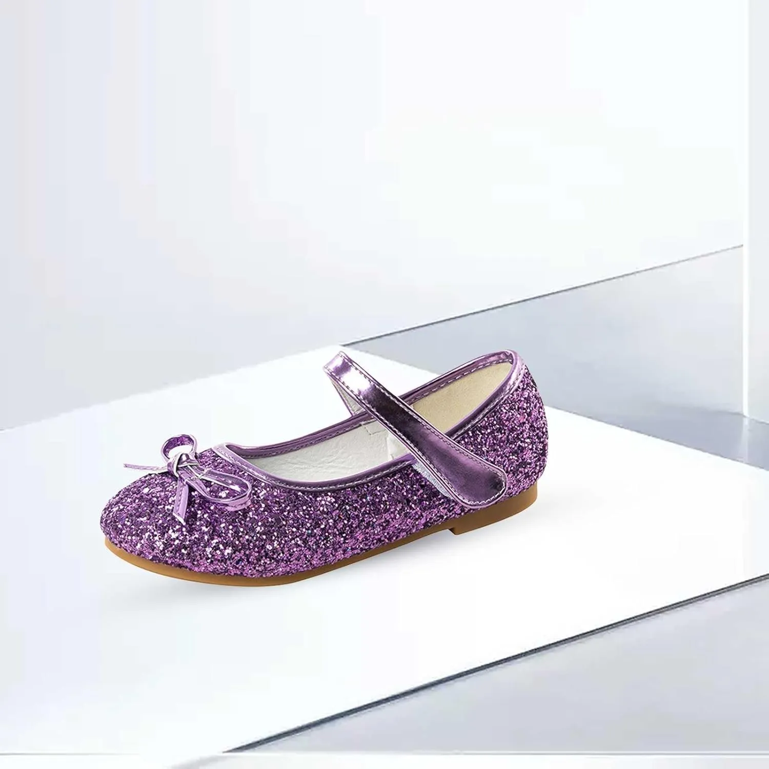Girls Wedding Party Low Heel Flats Rhinestones Bow Ballet Glitter Mary Jane Shoes Shining Ankle Strap Flower Shoes