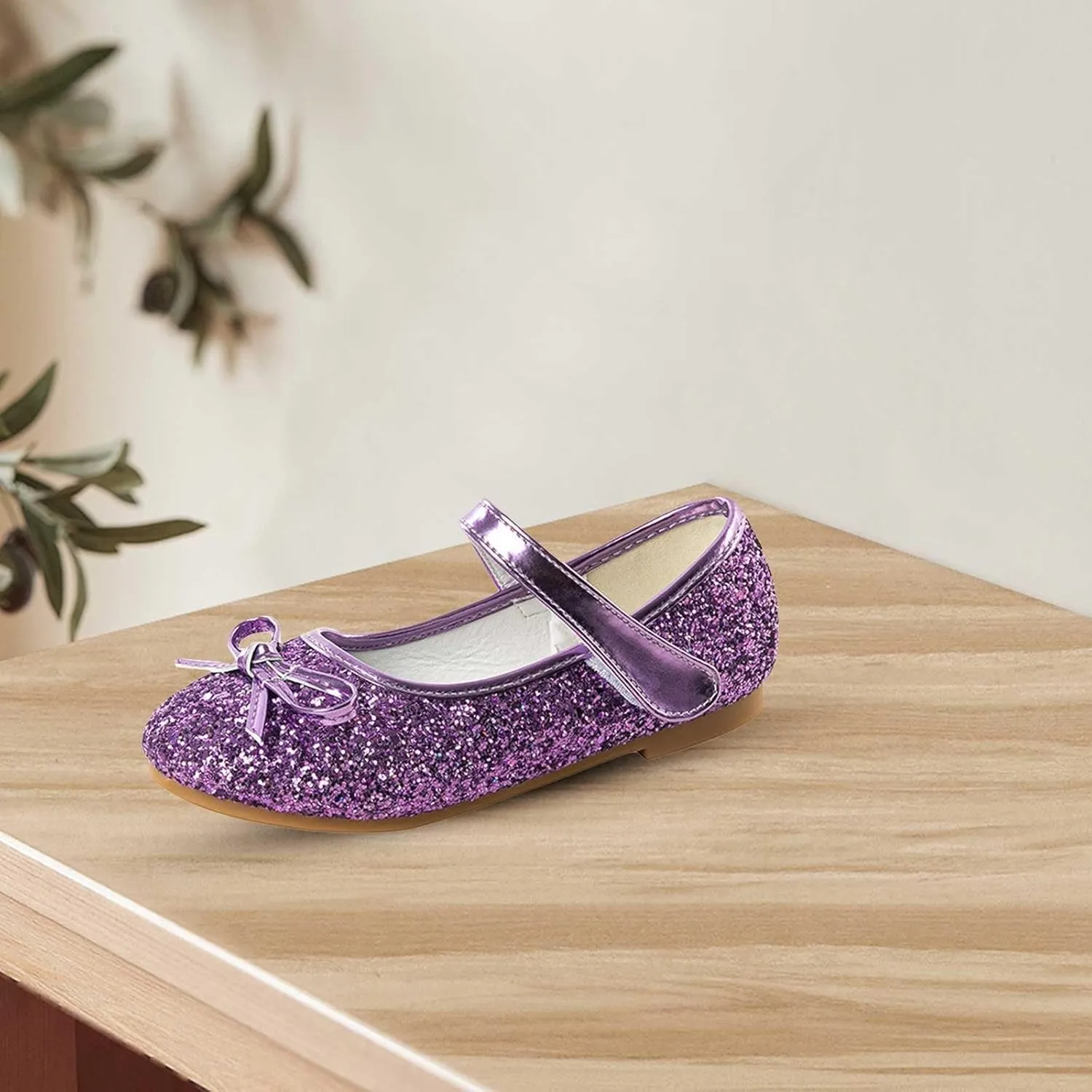 Girls Wedding Party Low Heel Flats Rhinestones Bow Ballet Glitter Mary Jane Shoes Shining Ankle Strap Flower Shoes