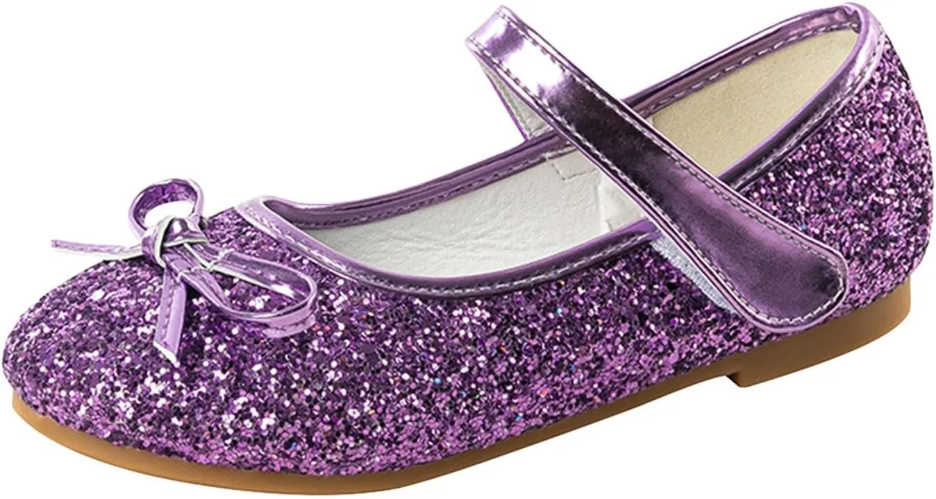 Girls Wedding Party Low Heel Flats Rhinestones Bow Ballet Glitter Mary Jane Shoes Shining Ankle Strap Flower Shoes