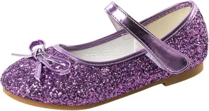 Girls Wedding Party Low Heel Flats Rhinestones Bow Ballet Glitter Mary Jane Shoes Shining Ankle Strap Flower Shoes
