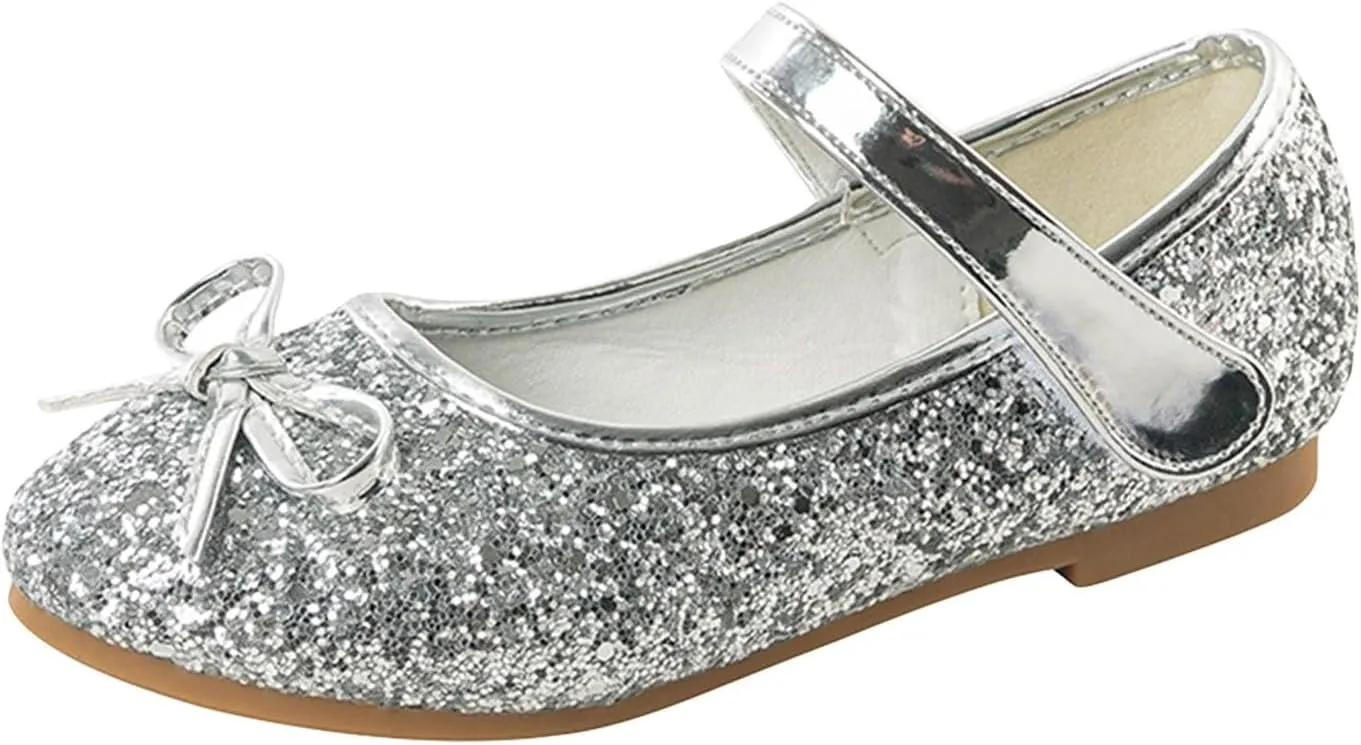 Girls Wedding Party Low Heel Flats Rhinestones Bow Ballet Glitter Mary Jane Shoes Shining Ankle Strap Flower Shoes