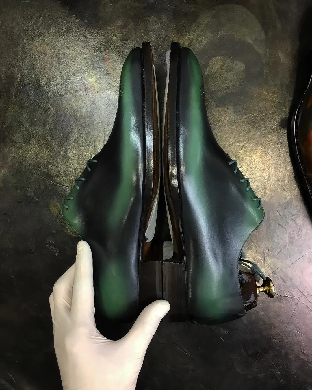 Height Increasing Green Leather Eglisau Whole Cut Oxfords - Formal Shoes