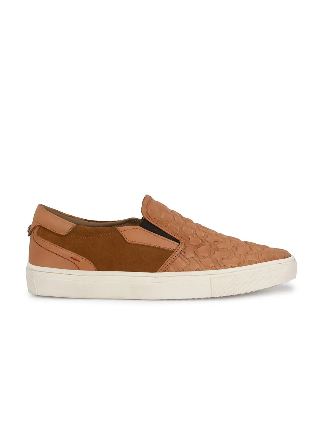 Hitz Men's Tan Leather Slip-On Casual Sneaker Shoes