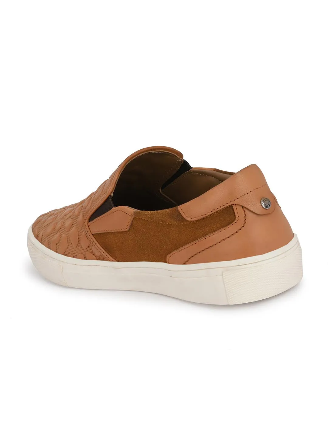 Hitz Men's Tan Leather Slip-On Casual Sneaker Shoes