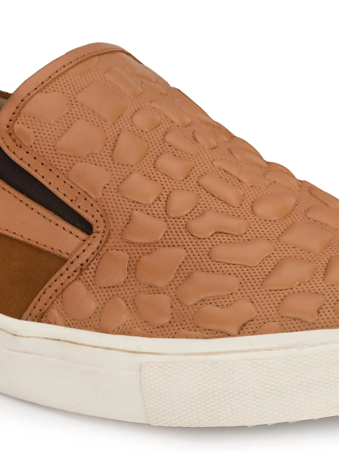 Hitz Men's Tan Leather Slip-On Casual Sneaker Shoes
