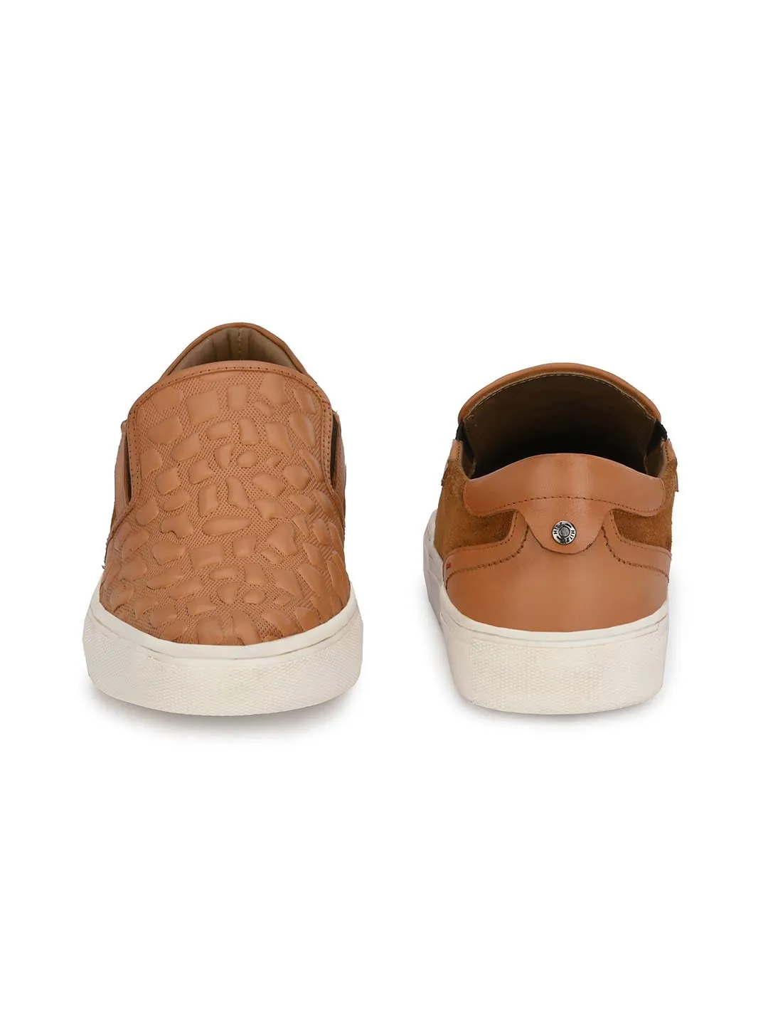 Hitz Men's Tan Leather Slip-On Casual Sneaker Shoes