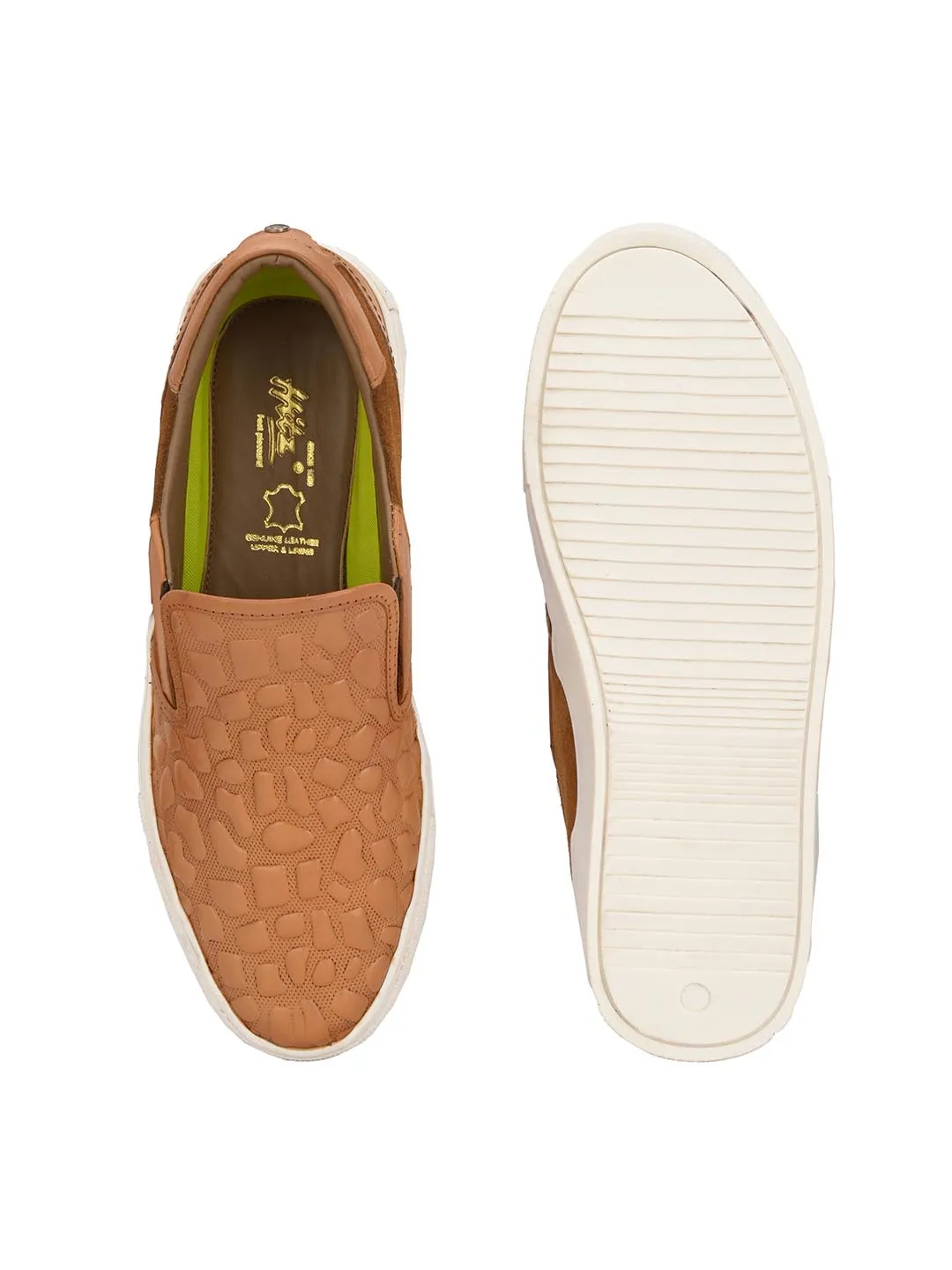 Hitz Men's Tan Leather Slip-On Casual Sneaker Shoes