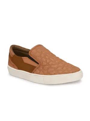 Hitz Men's Tan Leather Slip-On Casual Sneaker Shoes