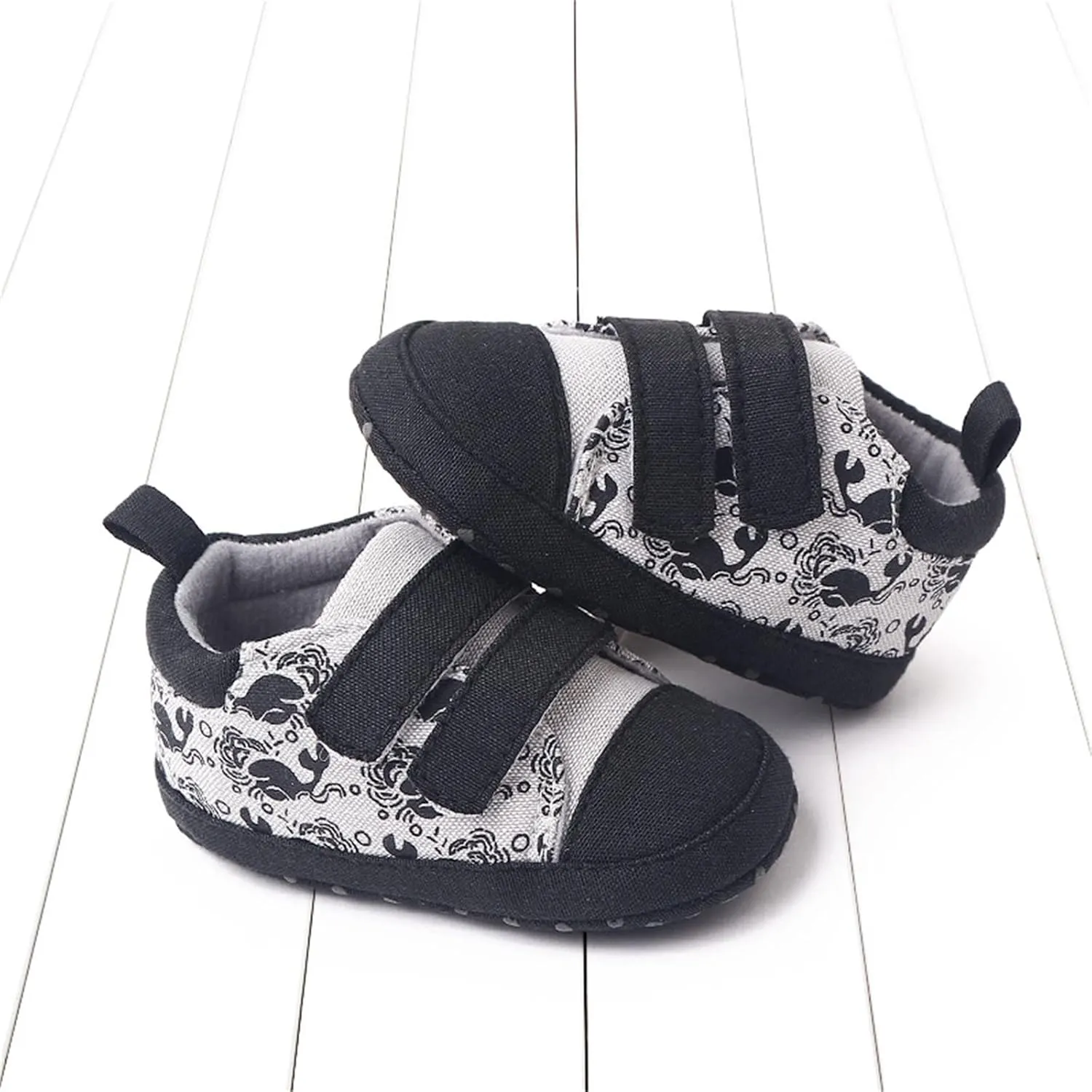 Infant Toddler Canvas Prewalker Lightweight Flat Bottom Walking Shoes Boys Girls Double Strap Sports Sneakers