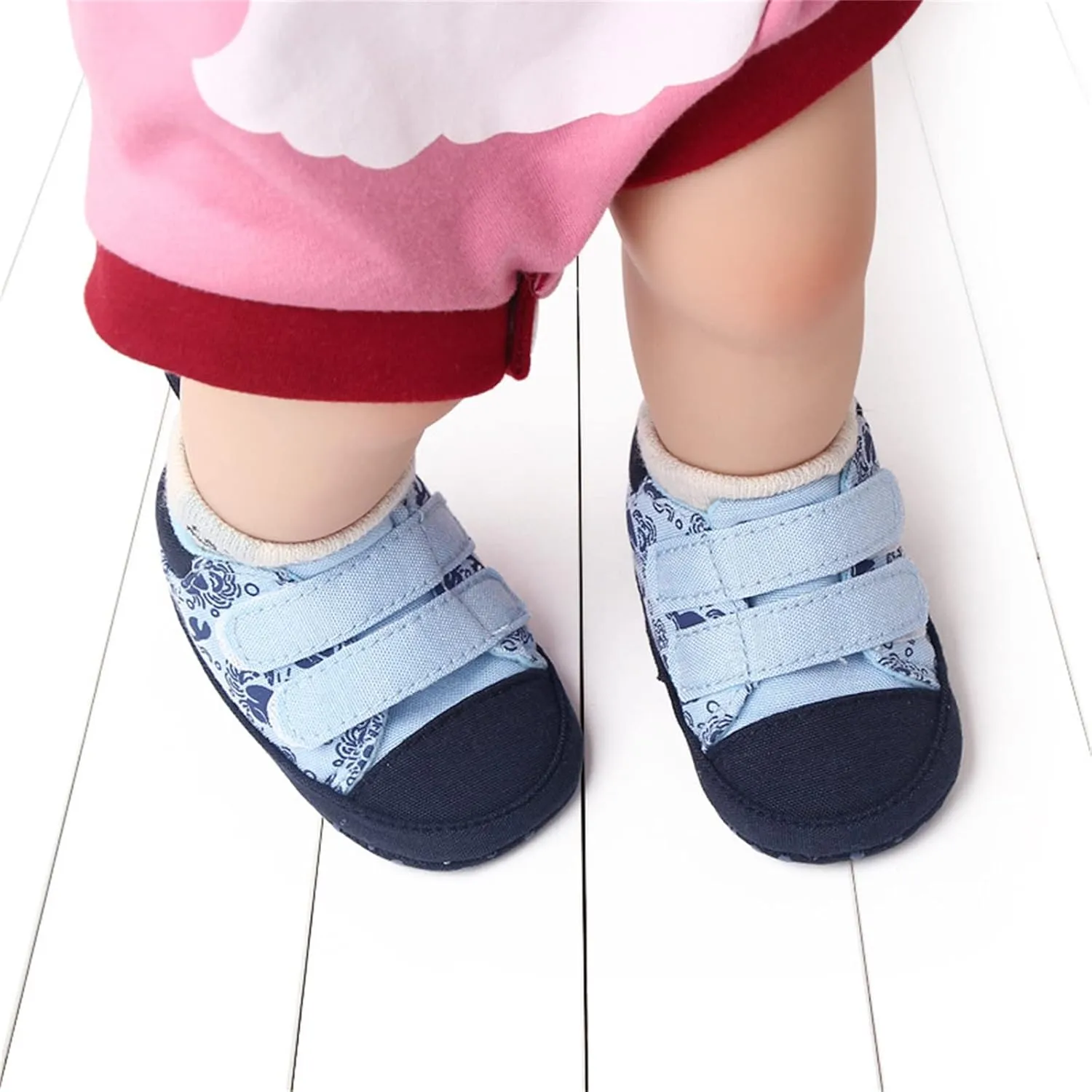 Infant Toddler Canvas Prewalker Lightweight Flat Bottom Walking Shoes Boys Girls Double Strap Sports Sneakers