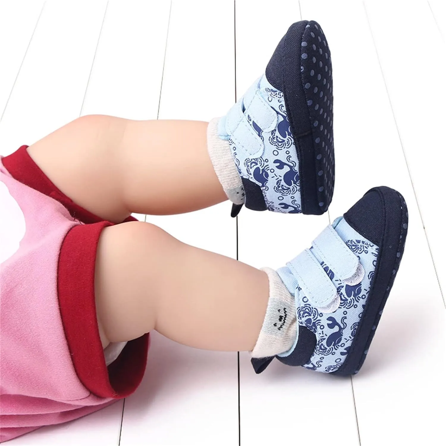 Infant Toddler Canvas Prewalker Lightweight Flat Bottom Walking Shoes Boys Girls Double Strap Sports Sneakers