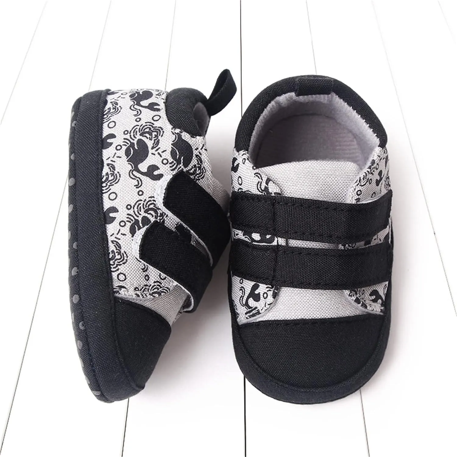 Infant Toddler Canvas Prewalker Lightweight Flat Bottom Walking Shoes Boys Girls Double Strap Sports Sneakers