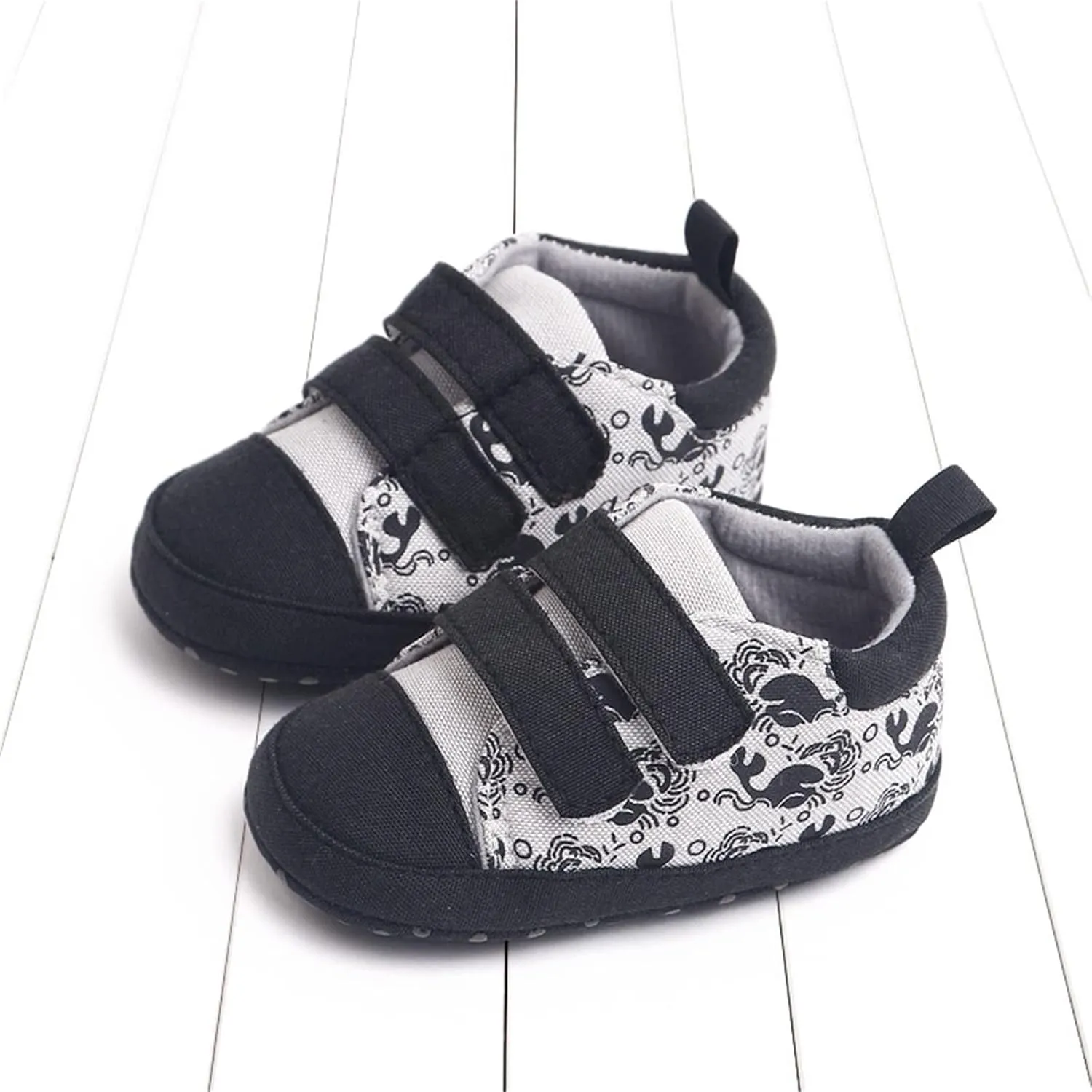 Infant Toddler Canvas Prewalker Lightweight Flat Bottom Walking Shoes Boys Girls Double Strap Sports Sneakers