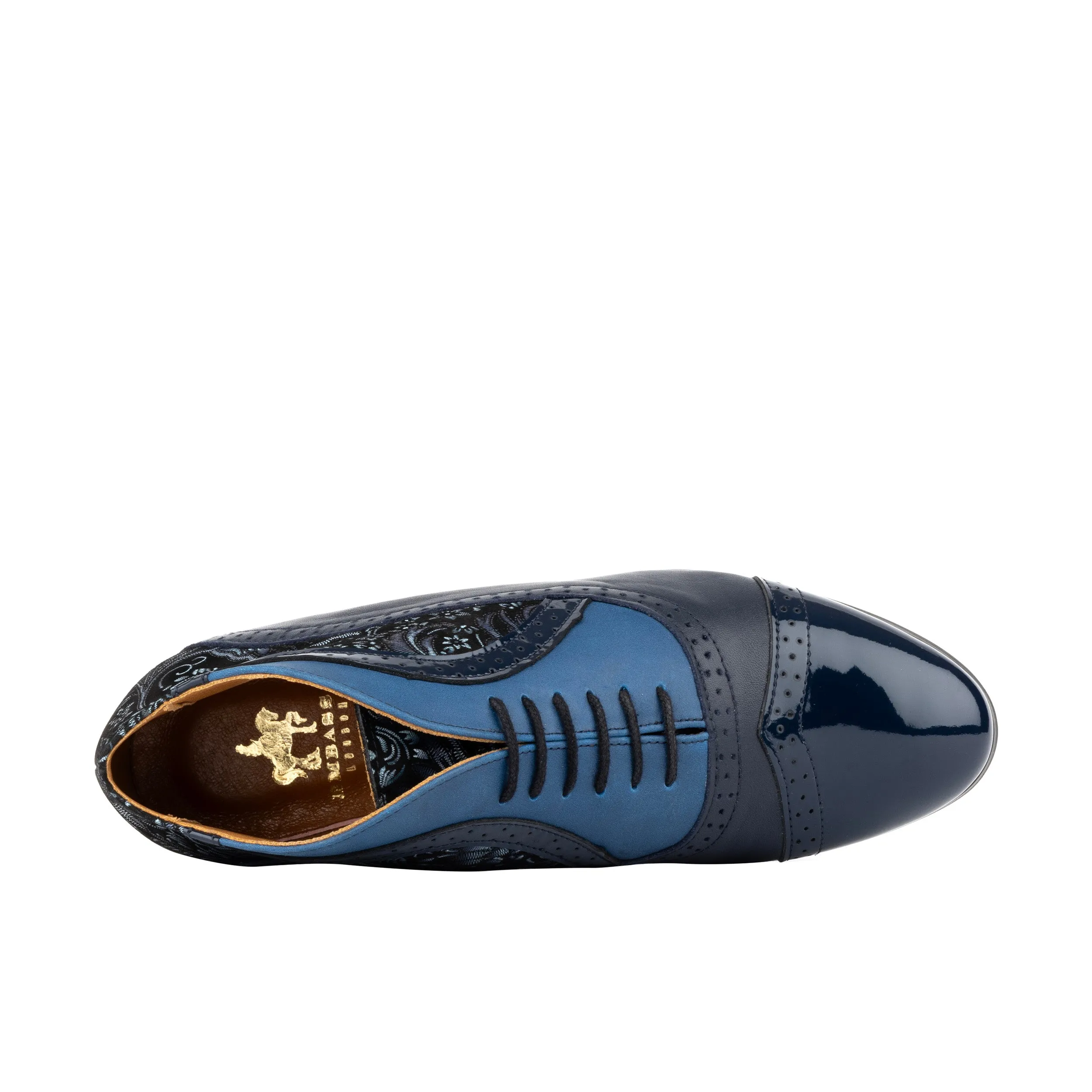 Jasmine - Navy Multi - Women's blue leather oxford ankle boot in brogue