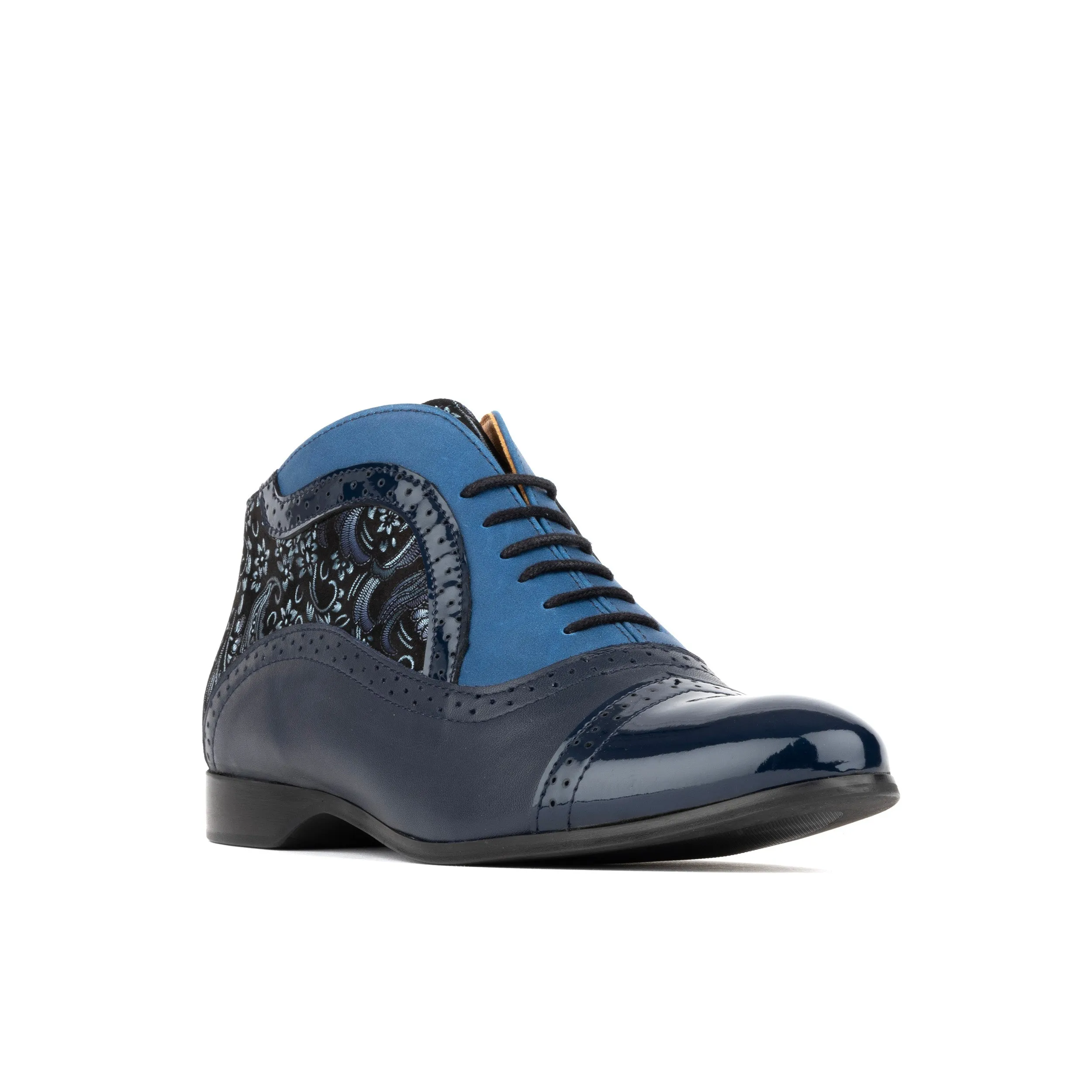 Jasmine - Navy Multi - Women's blue leather oxford ankle boot in brogue