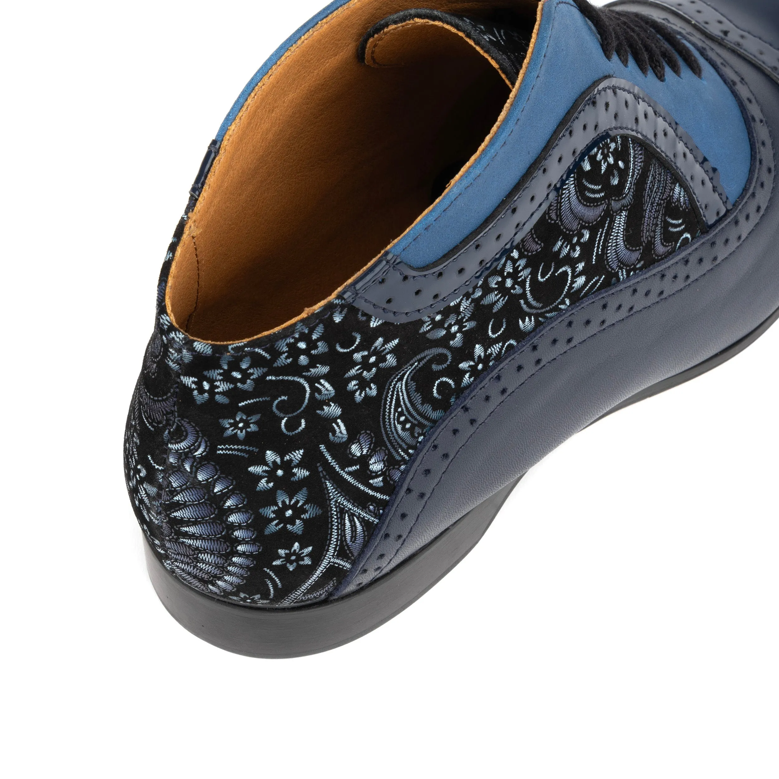 Jasmine - Navy Multi - Women's blue leather oxford ankle boot in brogue