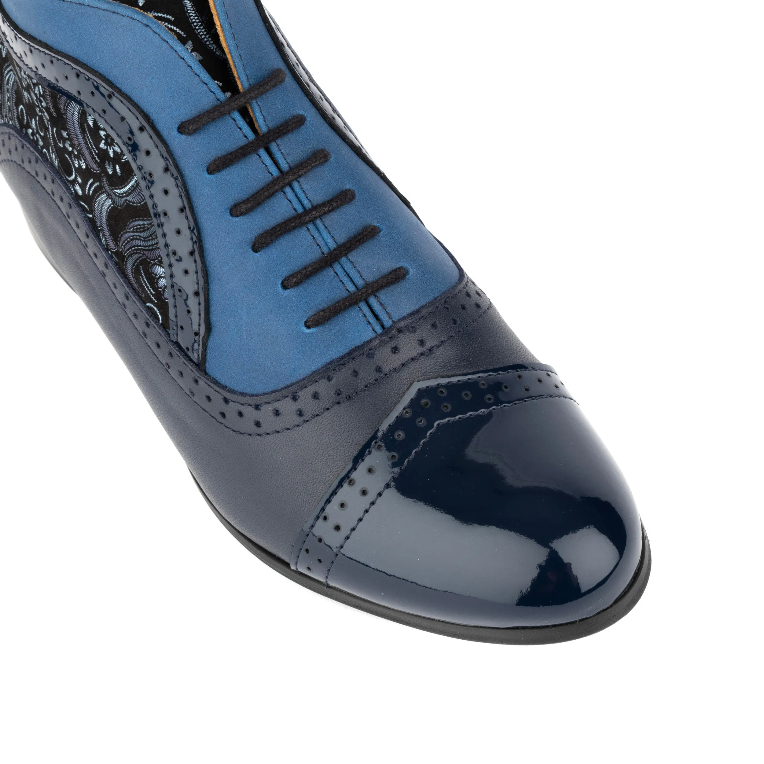 Jasmine - Navy Multi - Women's blue leather oxford ankle boot in brogue