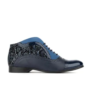 Jasmine - Navy Multi - Women's blue leather oxford ankle boot in brogue