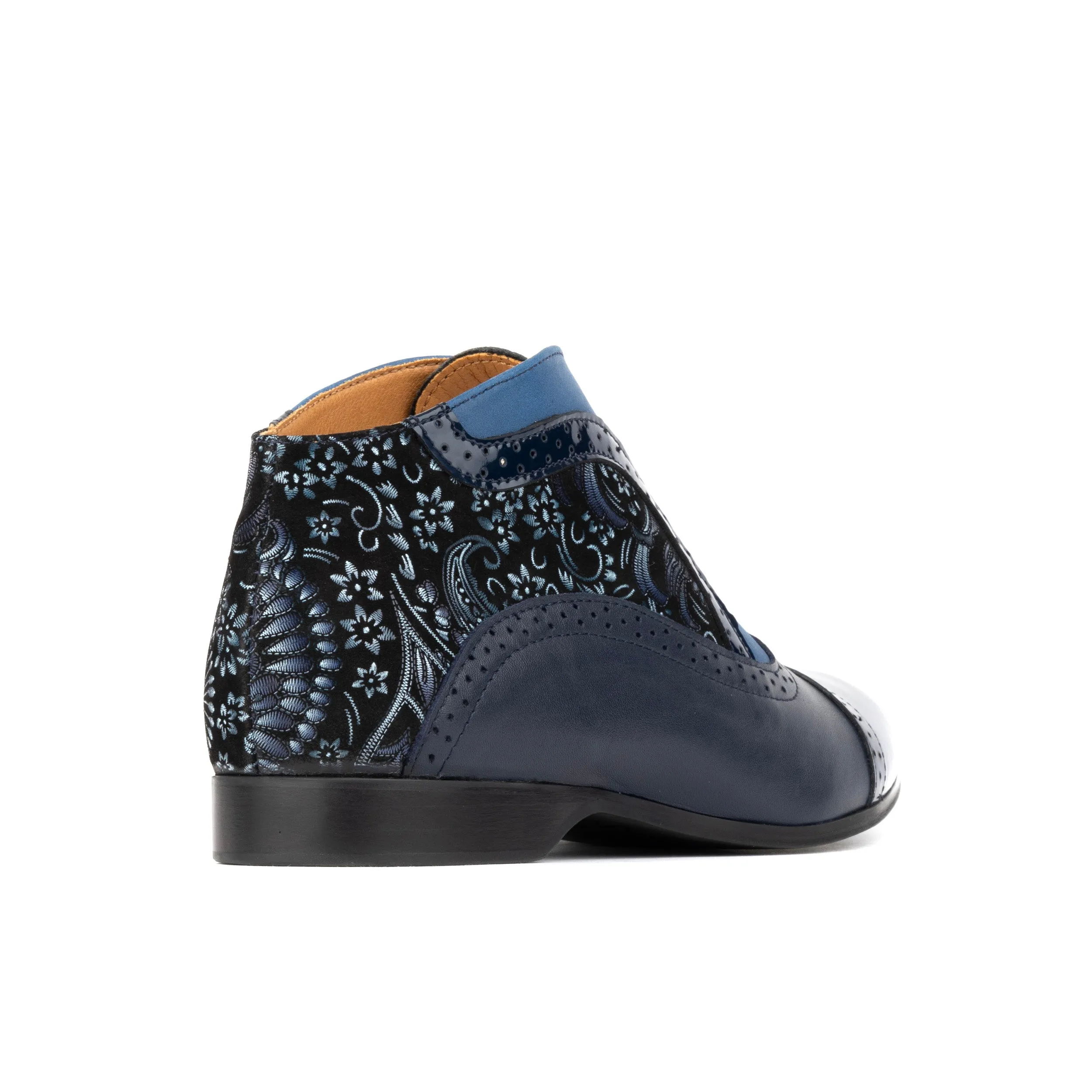 Jasmine - Navy Multi - Women's blue leather oxford ankle boot in brogue