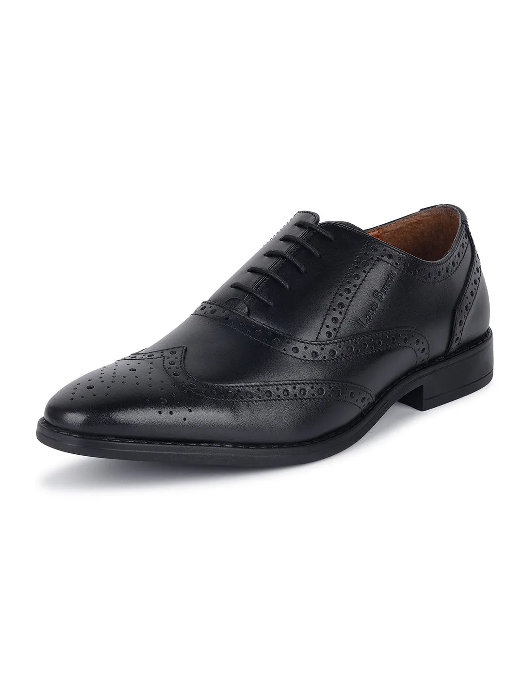 Jet Black Egyptian Crust Leather Wingtip Brogue Shoes