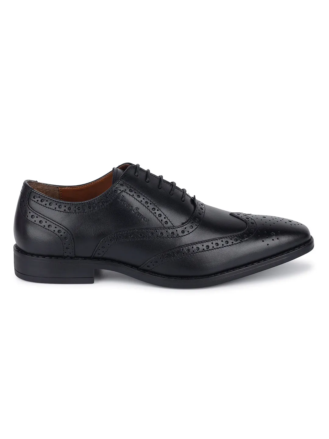 Jet Black Egyptian Crust Leather Wingtip Brogue Shoes