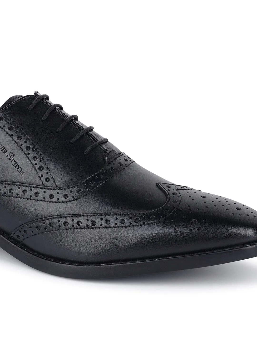 Jet Black Egyptian Crust Leather Wingtip Brogue Shoes