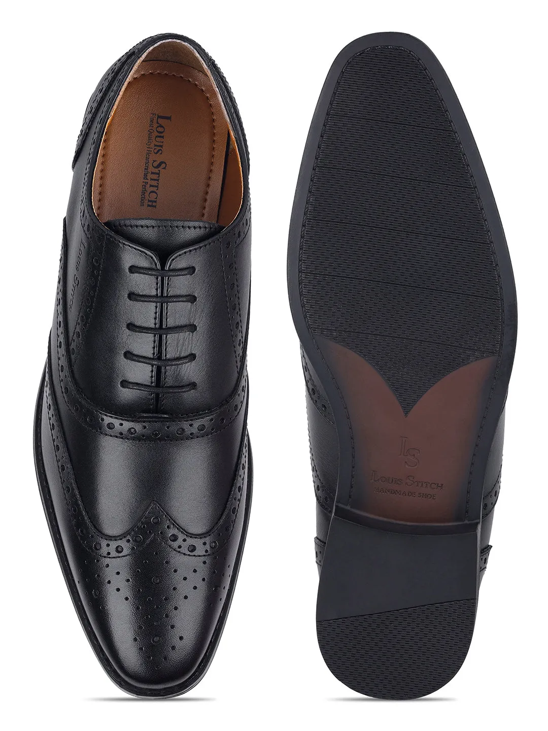 Jet Black Egyptian Crust Leather Wingtip Brogue Shoes