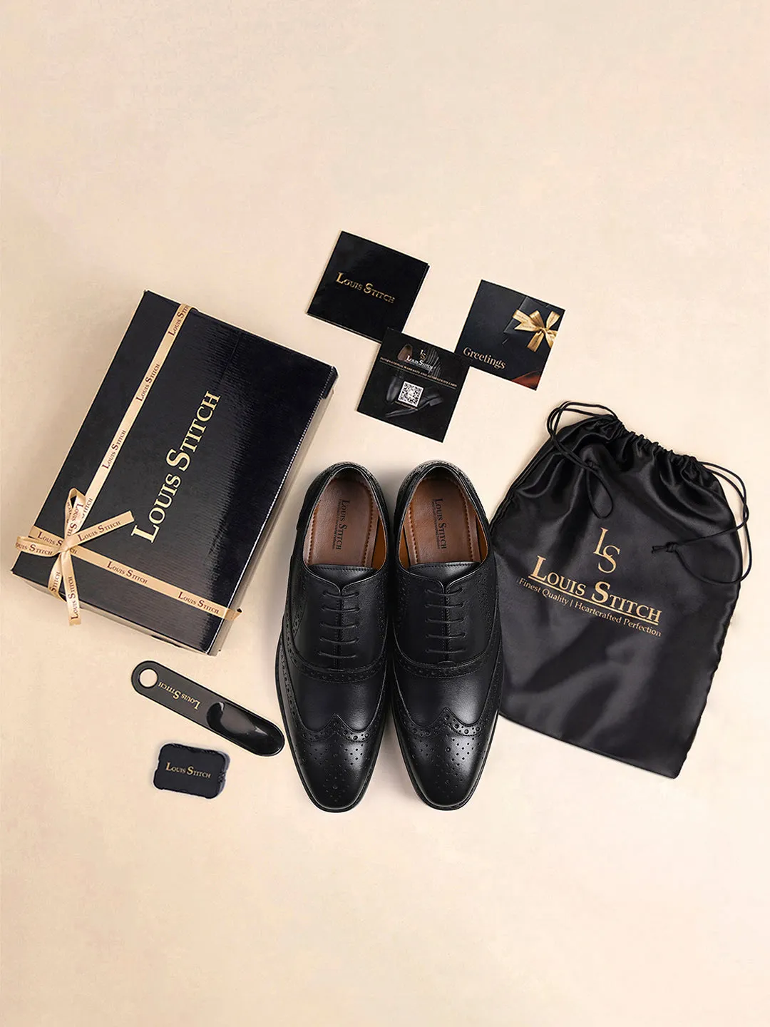 Jet Black Egyptian Crust Leather Wingtip Brogue Shoes
