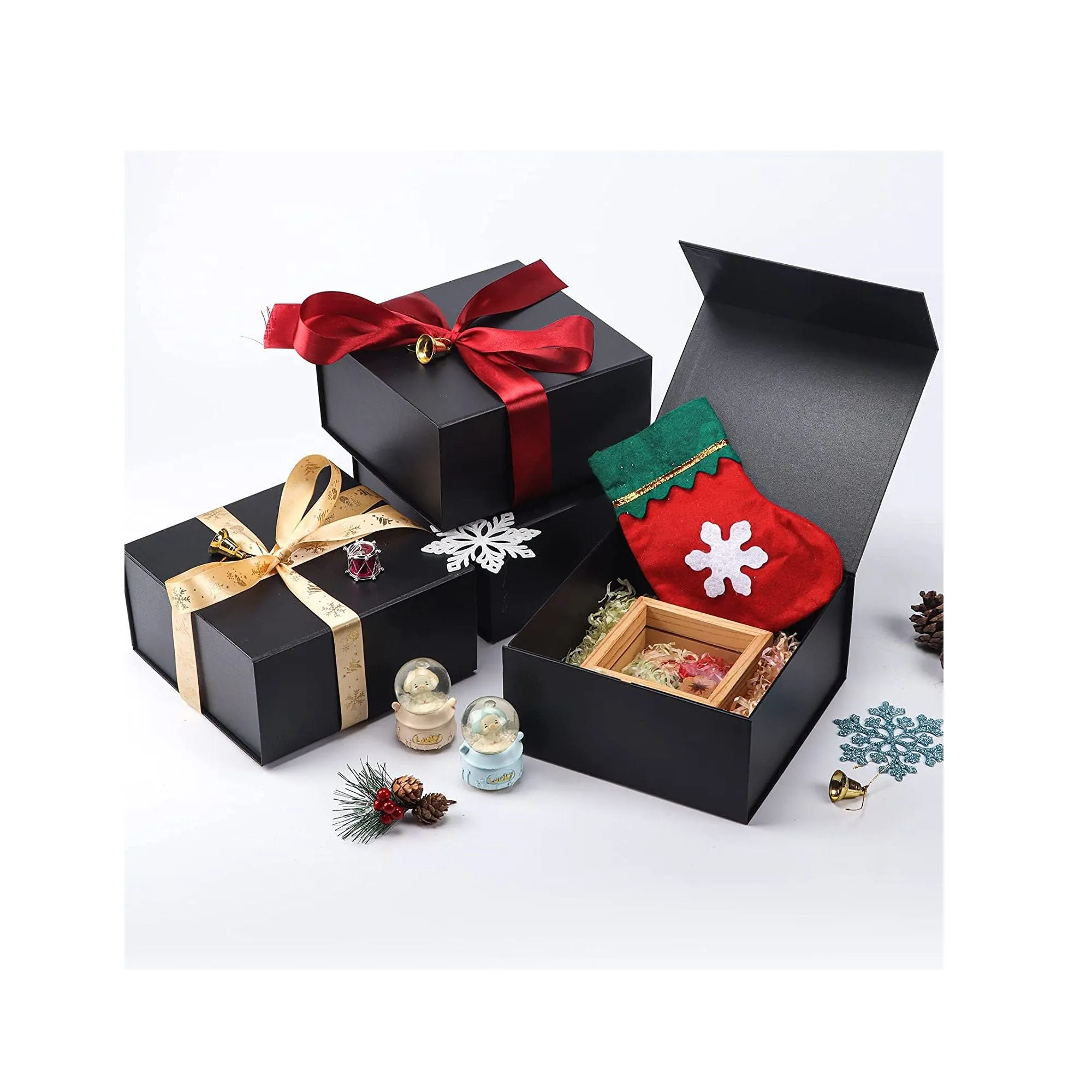 JINGUAN Large Black Collapsible Gift Boxes with Magnetic Closure Lids 13.5x9x4.1 Inches | Groomsman Proposal Boxes