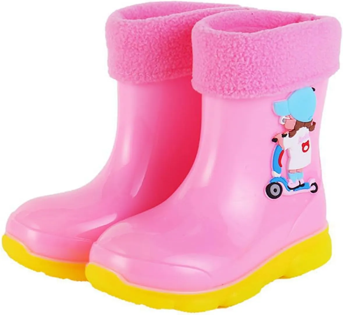 Kids Fleece Lined Rain Boots for Girls Boys Toddler Waterproof Cute Cartoon Pattern Platform Mud Kids Boots Size 3