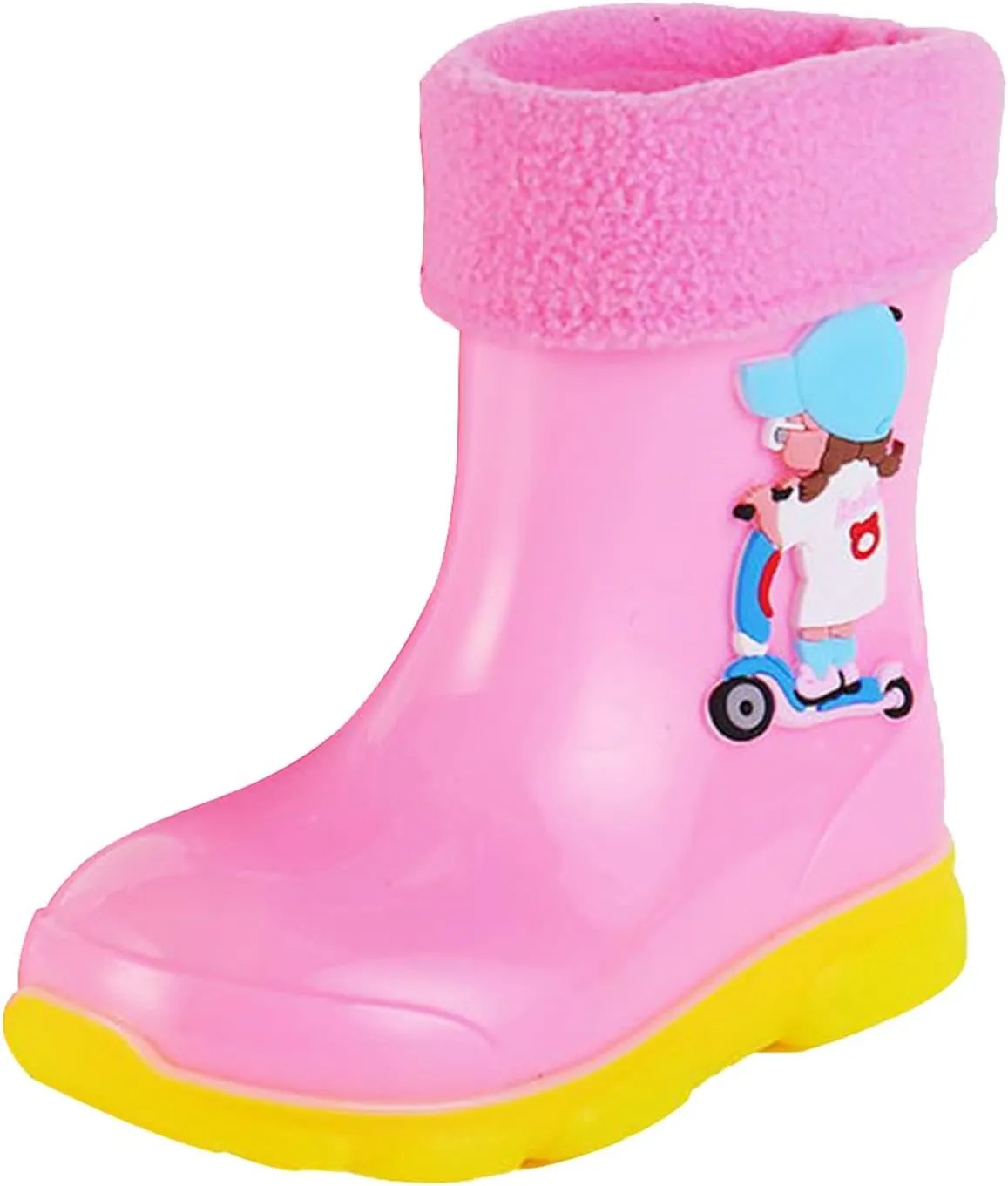Kids Fleece Lined Rain Boots for Girls Boys Toddler Waterproof Cute Cartoon Pattern Platform Mud Kids Boots Size 3