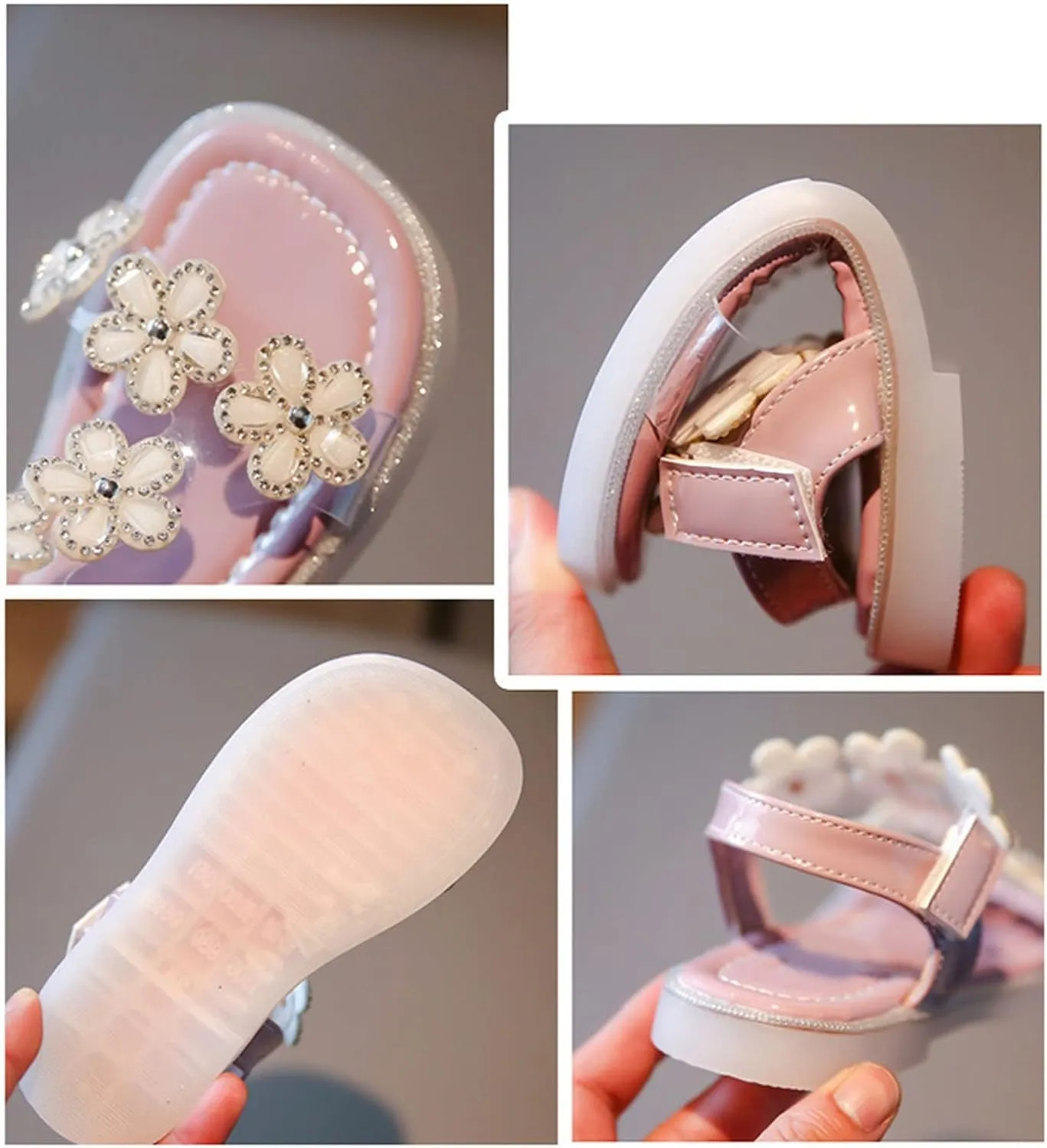 Kids Girls Flower Glitter Sandals Flat Non Slip Barefoot Wide Shoes Toddler Baby Breathable Strap Shoes Sandals