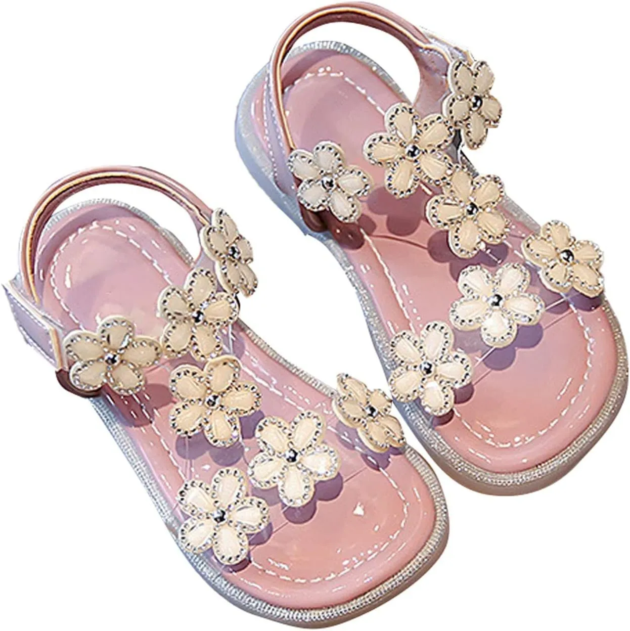 Kids Girls Flower Glitter Sandals Flat Non Slip Barefoot Wide Shoes Toddler Baby Breathable Strap Shoes Sandals
