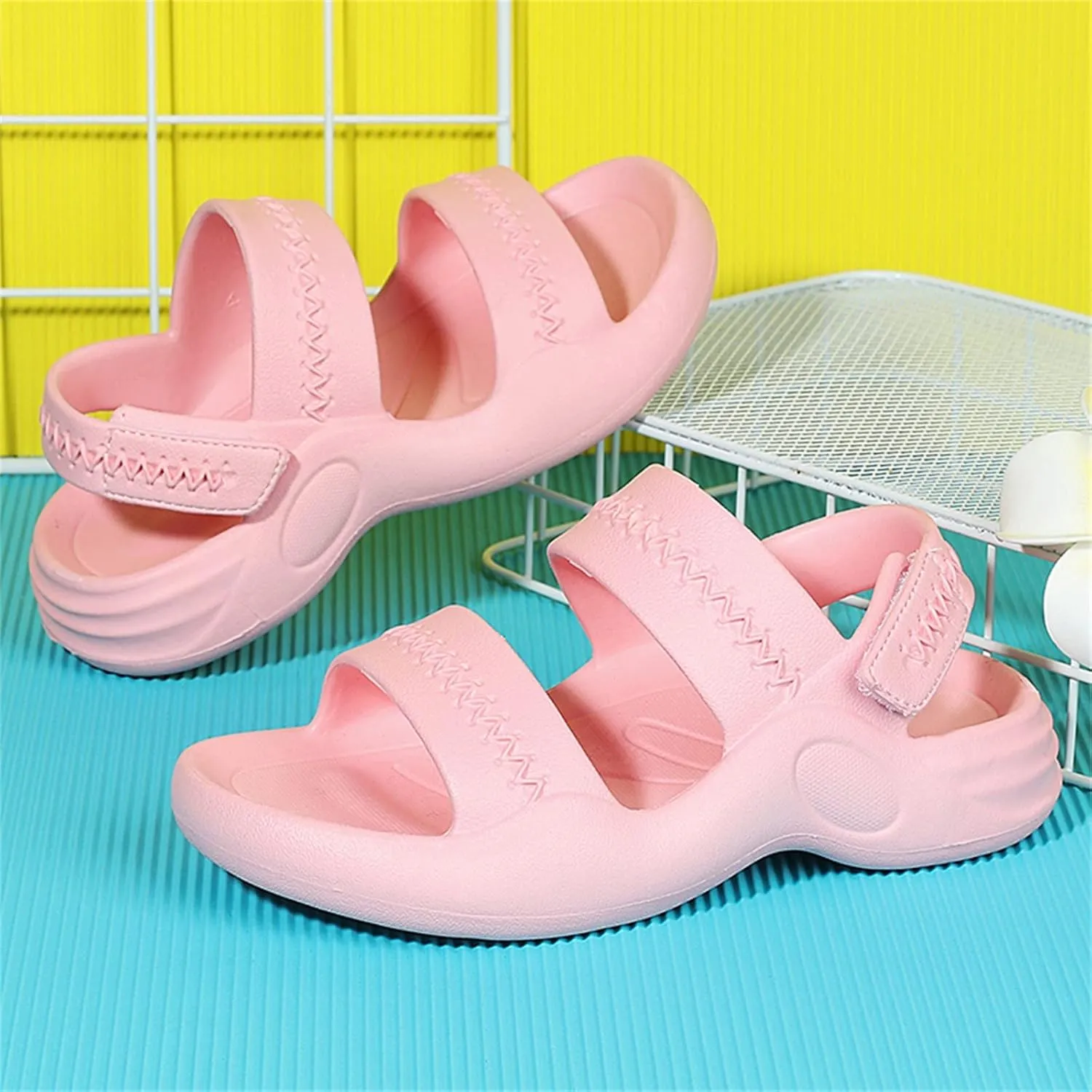 Kids Open Toe Sandals With Strap Foam Slip On Wide Shoes Toddler Baby Boys Girls Shower Sandles Beach Slippers Summer